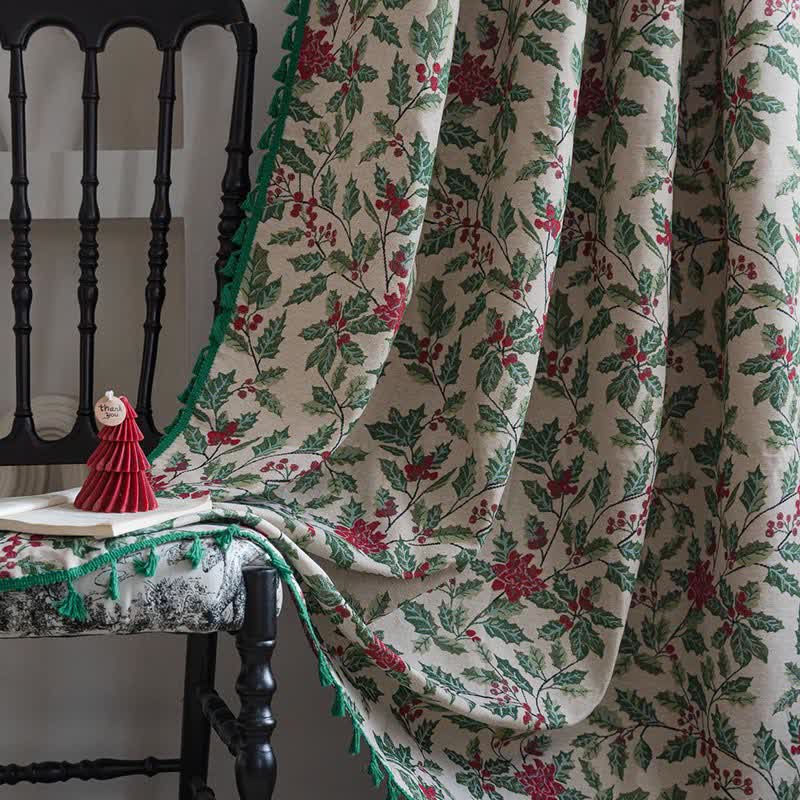 Christmas-inspired Holly Leaf Tassel Curtain - image 2