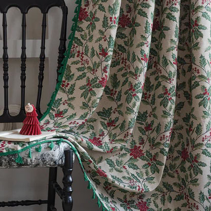 Christmas-inspired Holly Leaf Tassel Curtain - image 2