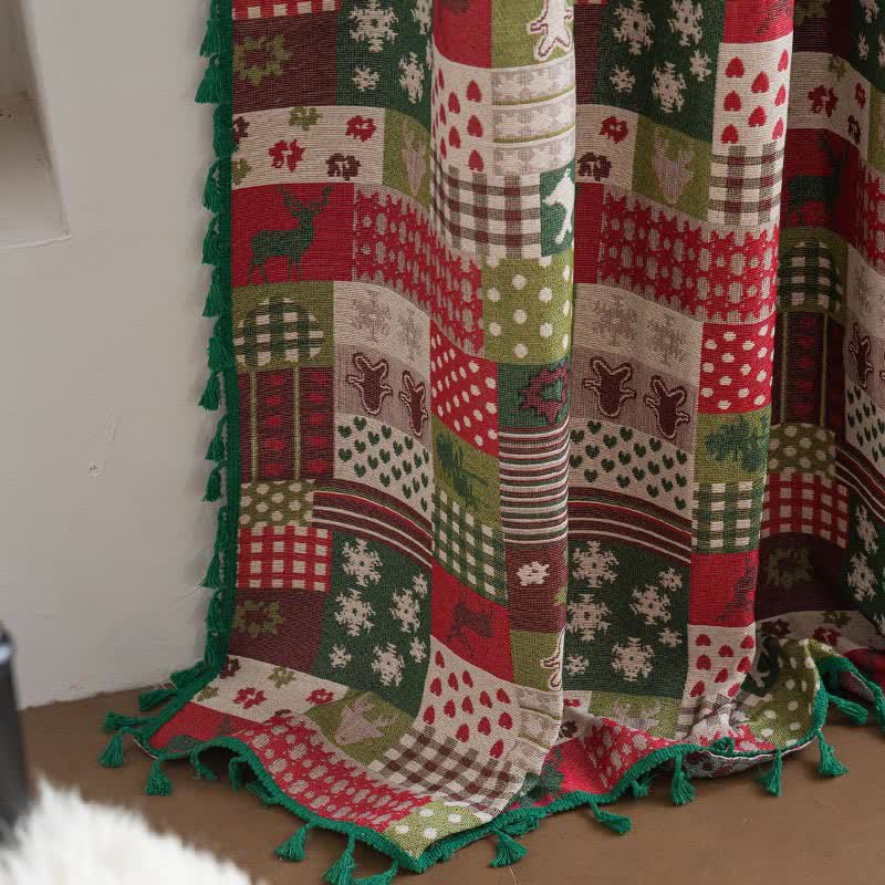 Patchwork Christmas-inspired Print Tassel Curtain - image 5