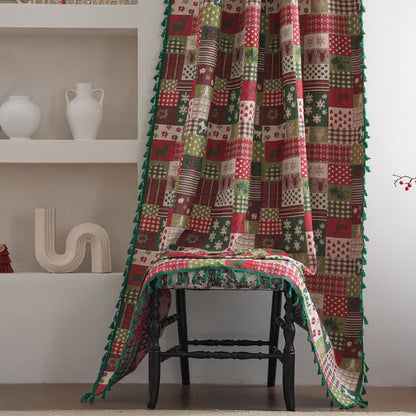 Patchwork Christmas-inspired Print Tassel Curtain - image 3