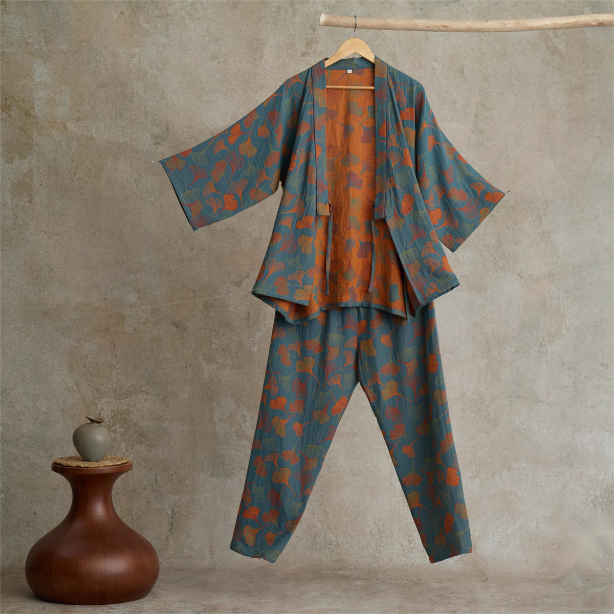 Ownkoti Ginkgo Cotton Gauze Kimono Loungewear Set - image 2