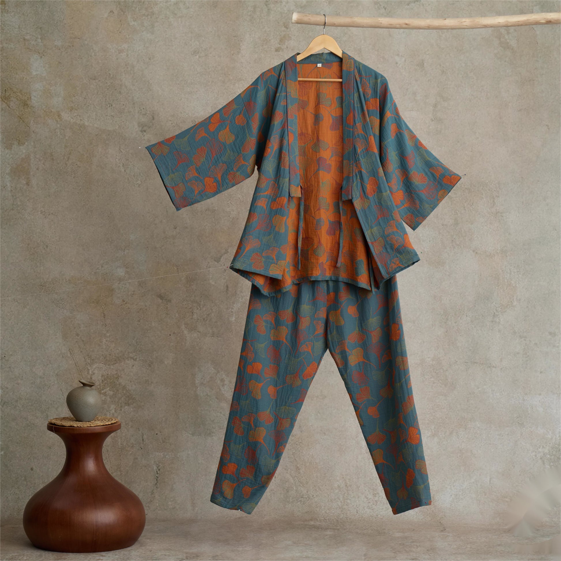 Ownkoti Ginkgo Cotton Gauze Kimono Loungewear Set - image 2