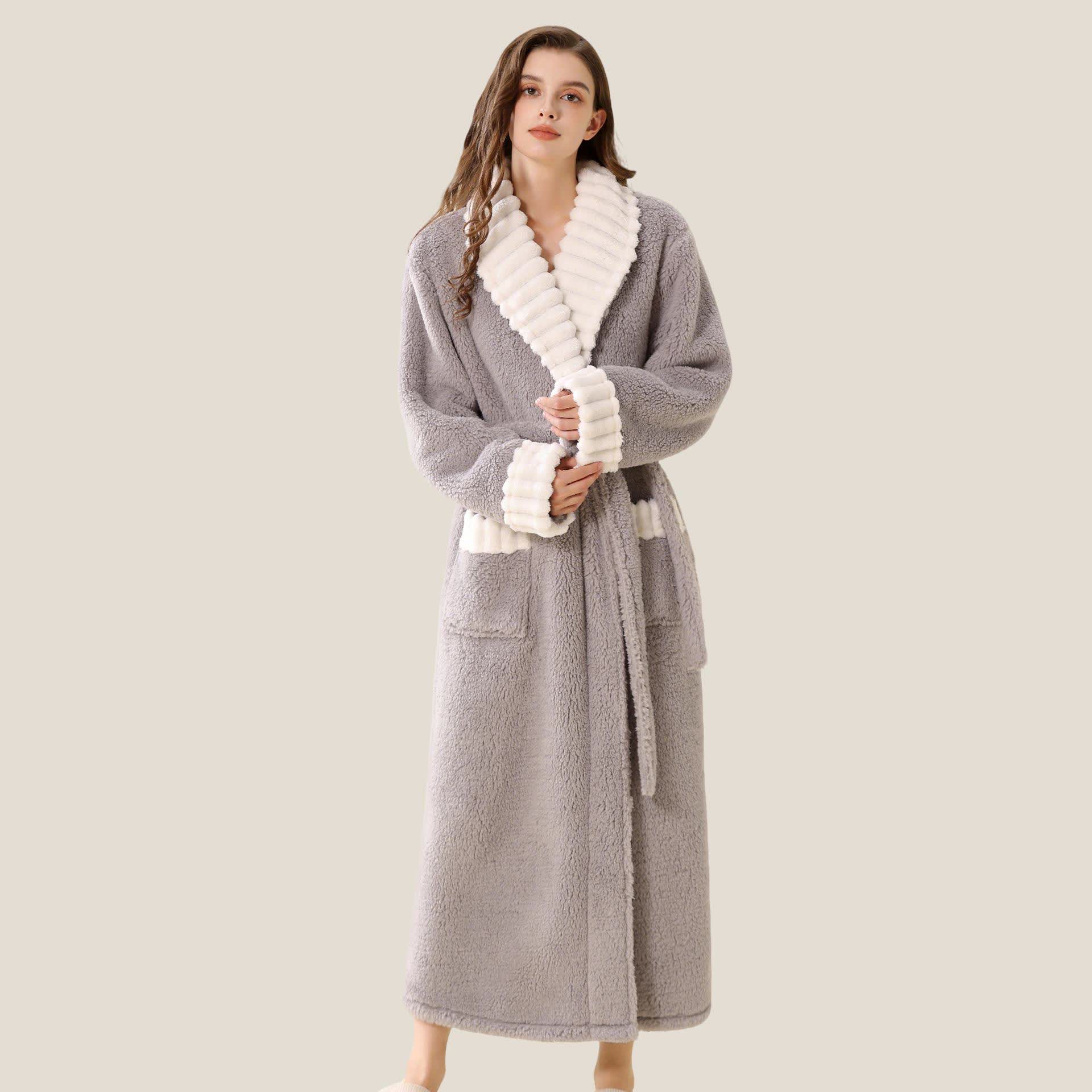 Ownkoti Long Plush Fleece Bathrobe with Pockets - image 1