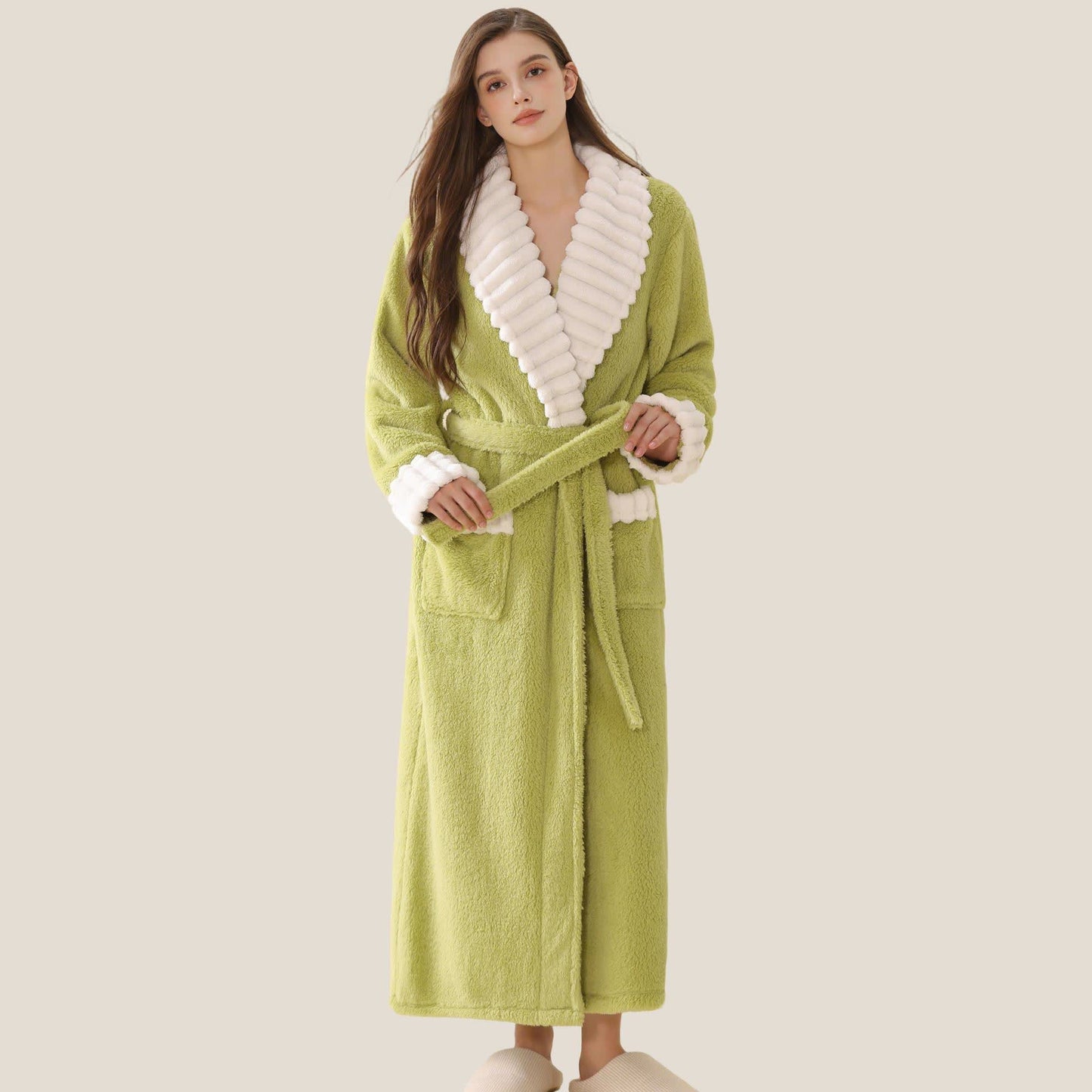 Ownkoti Long Plush Fleece Bathrobe with Pockets - image 3