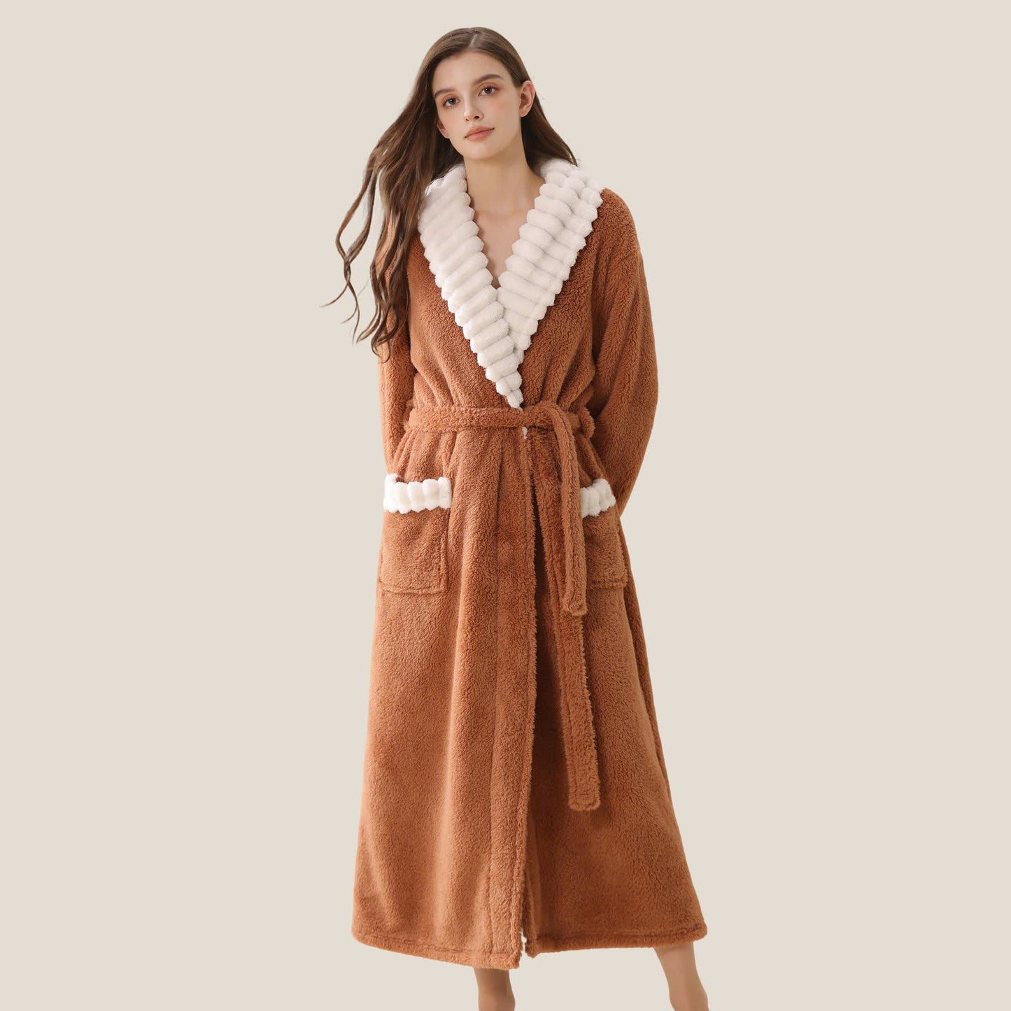 Long Plush Fleece Bathrobe with Pockets - image 7
