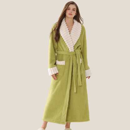 Ownkoti Long Plush Fleece Bathrobe with Pockets - Green - XL - image 2