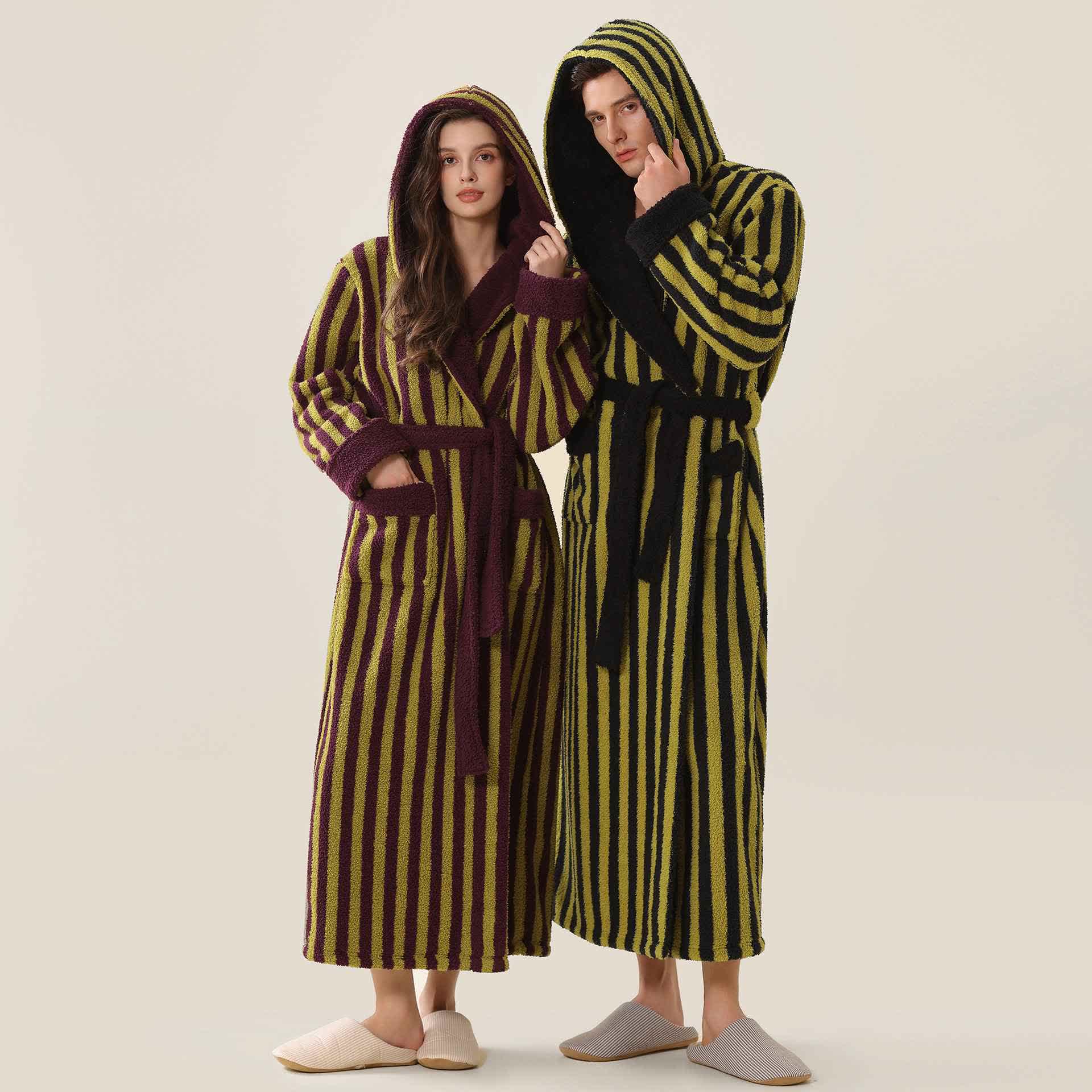 Ownkoti Unisex Striped Hooded Fleece Warm Robe - image 0