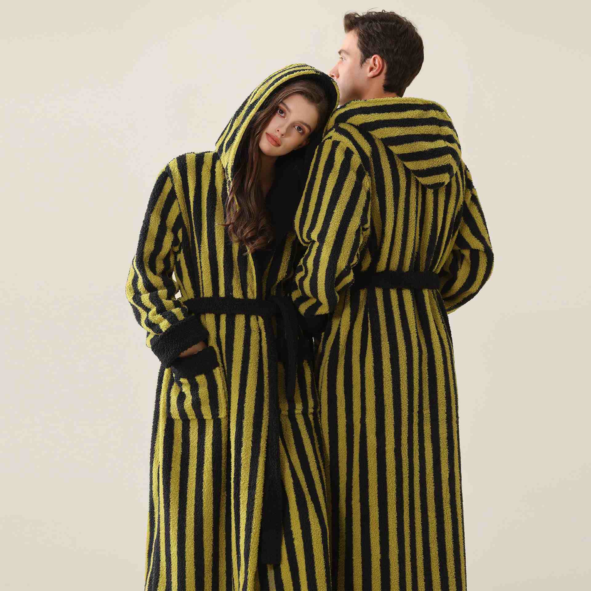 Ownkoti Unisex Striped Hooded Fleece Warm Robe - image 0