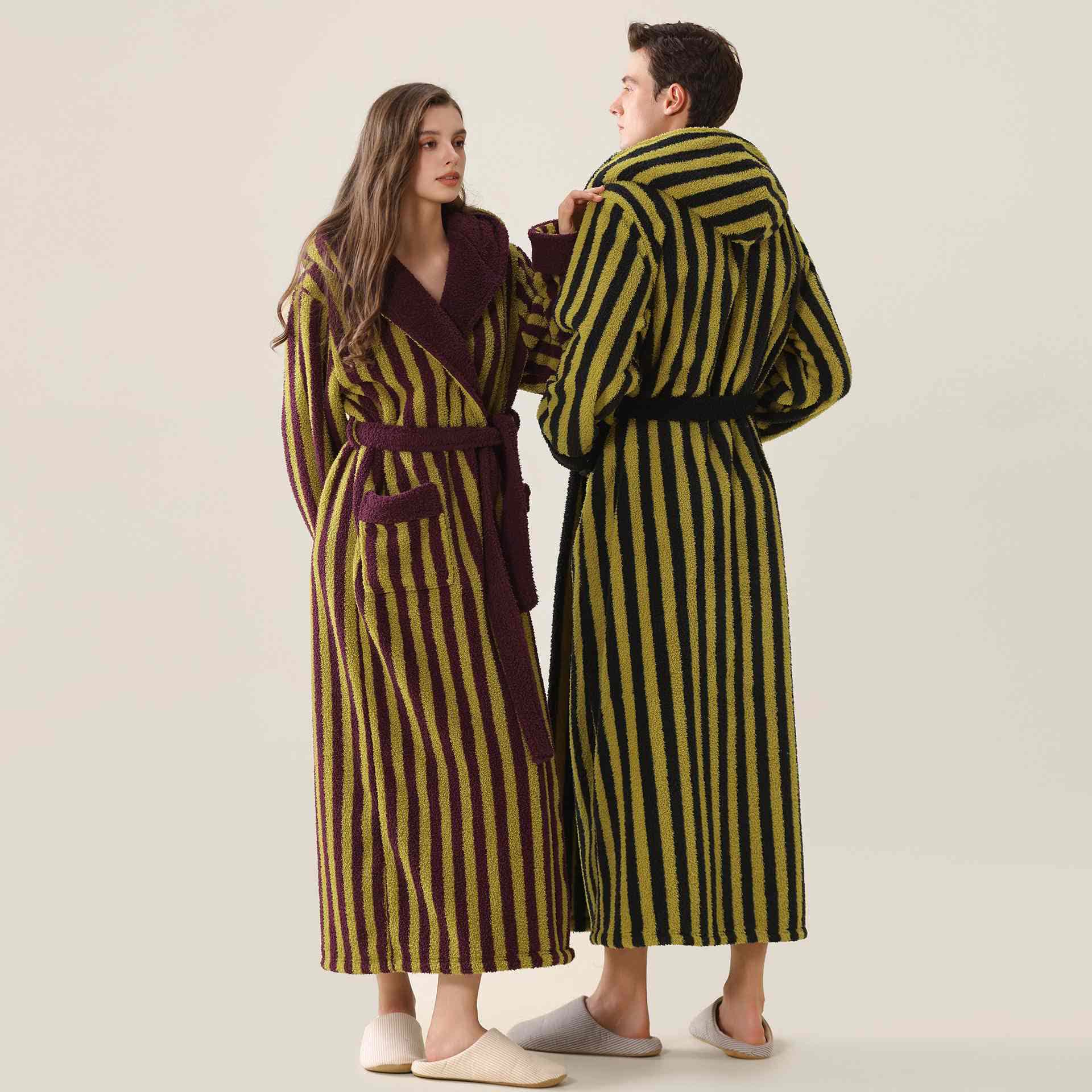 Ownkoti Unisex Striped Hooded Fleece Warm Robe - image 1
