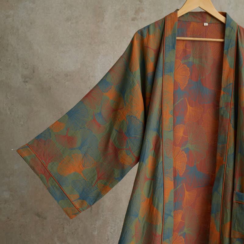 Ginkgo Leaf Print Cotton Kimono Robe - image 2