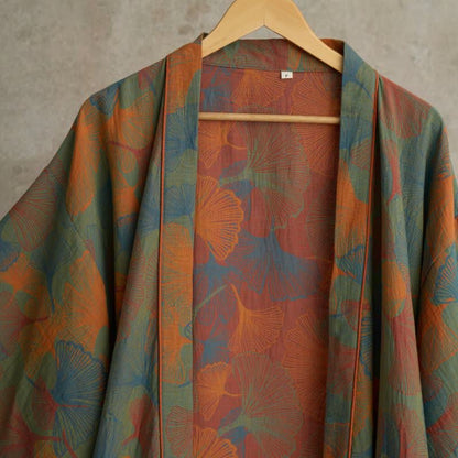 Ginkgo Leaf Print Cotton Kimono Robe - image 4