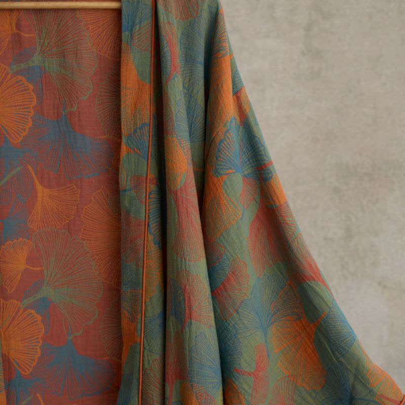 Ginkgo Leaf Print Cotton Kimono Robe - image 5