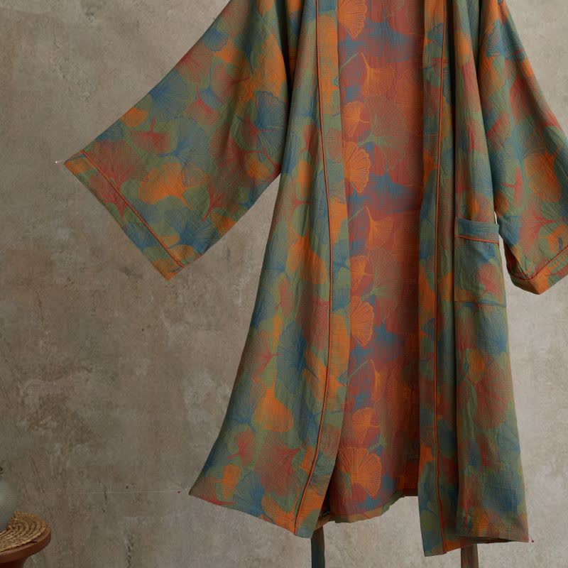 Ginkgo Leaf Print Cotton Kimono Robe - image 3
