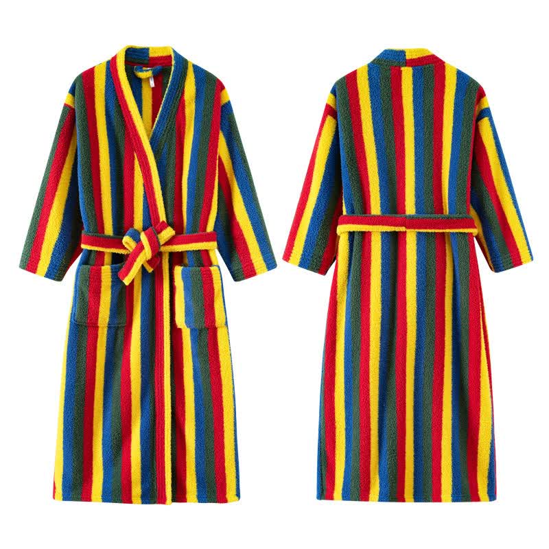 Ownkoti Contrast Stripe Plush Warm Robe - image 1