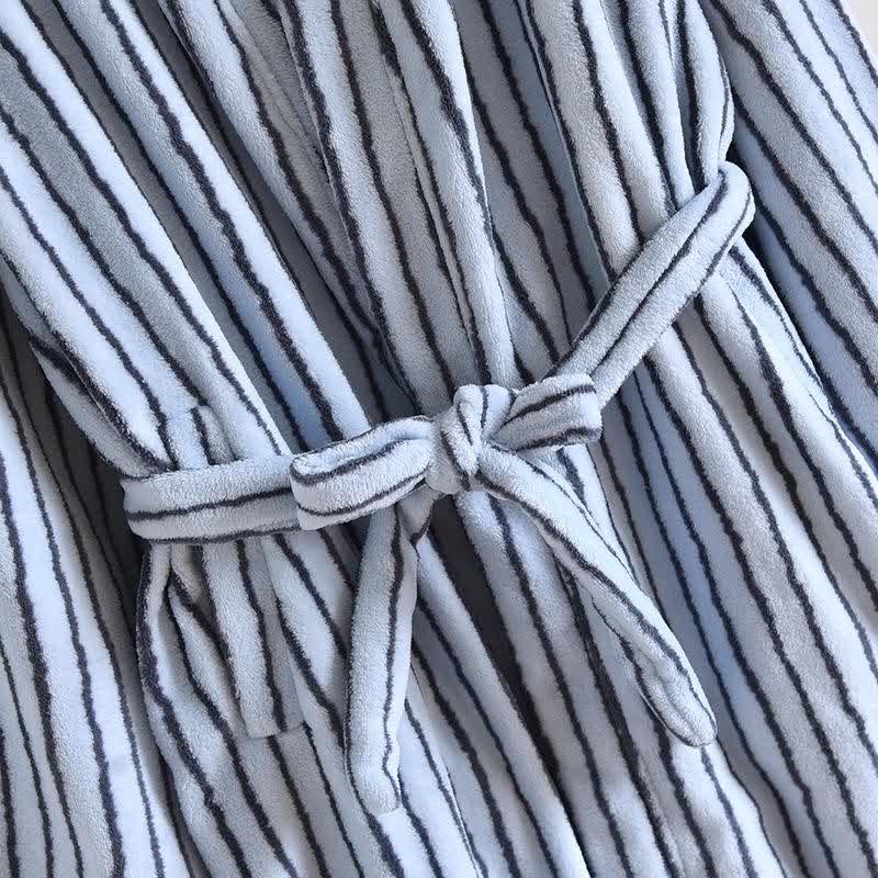 Simple Striped Warm Flannel Bathrobe - image 6