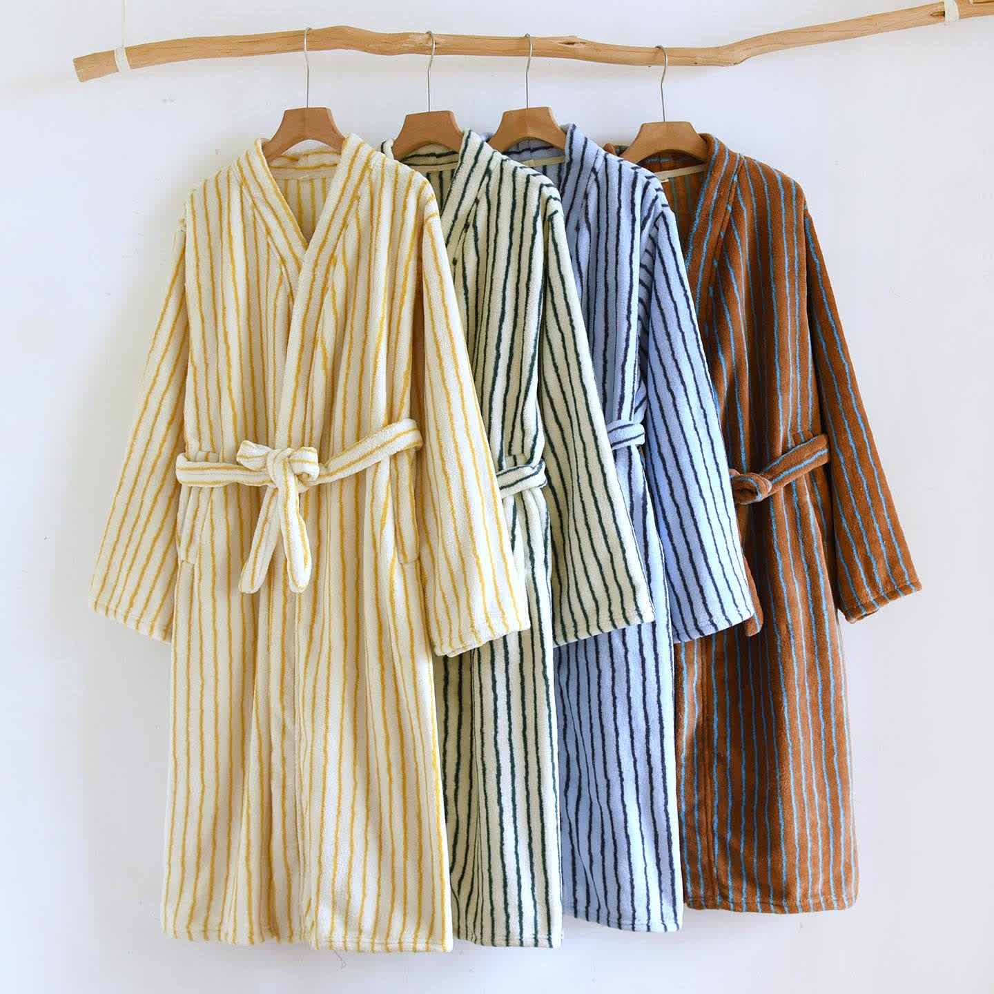 Simple Striped Warm Flannel Bathrobe - image 2