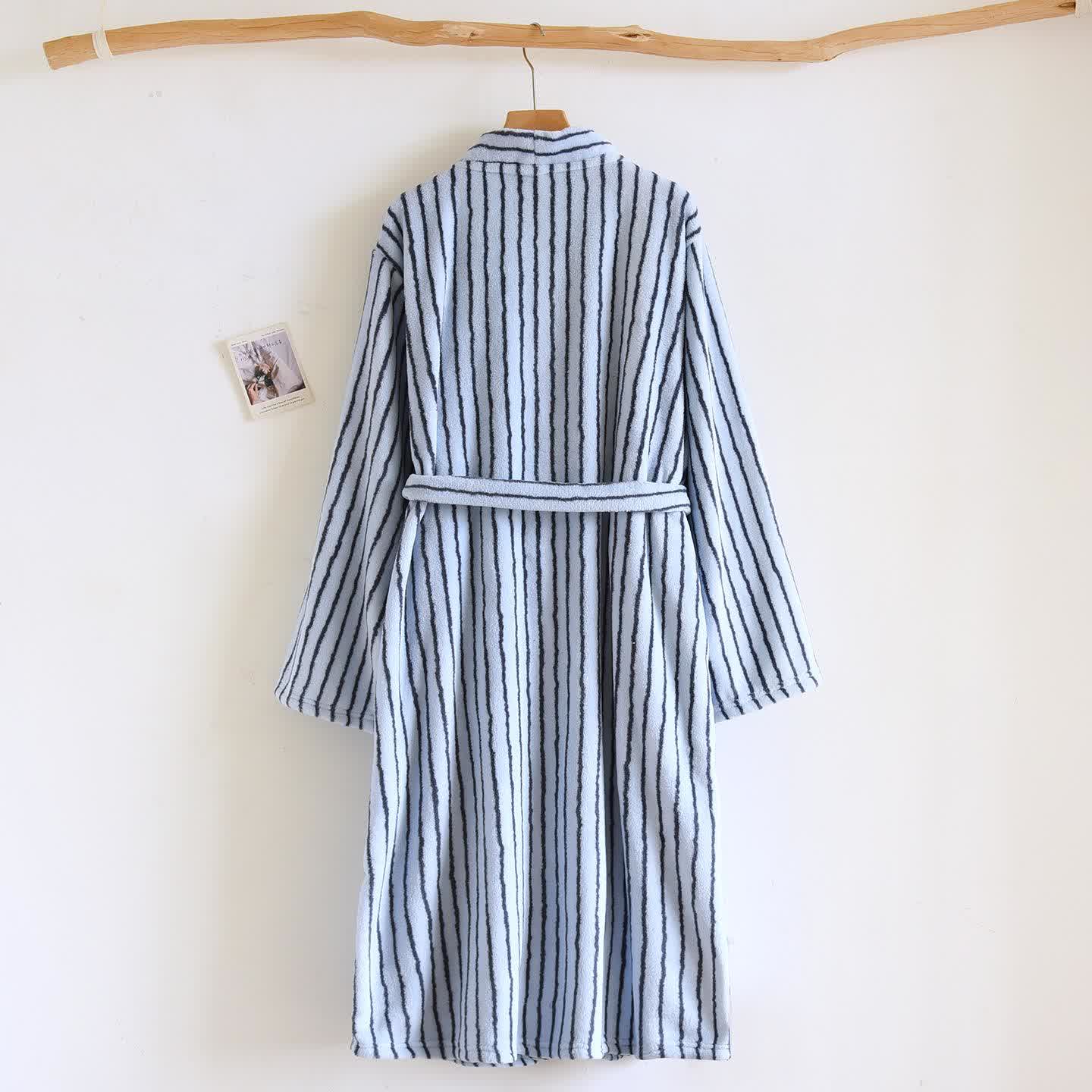 Simple Striped Warm Flannel Bathrobe - image 4