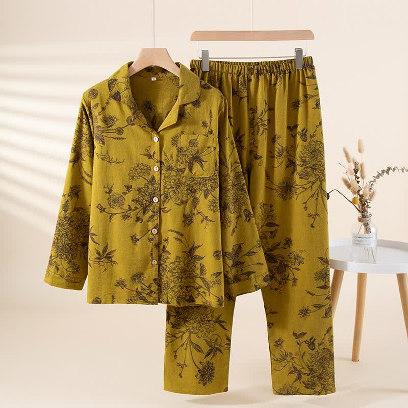 Oriental Style Floral Cotton Loungewear Set - XL - image 0