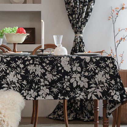 Pastoral Style Floral Jacquard Tablecloth - Black - 55" x 102" - image 0
