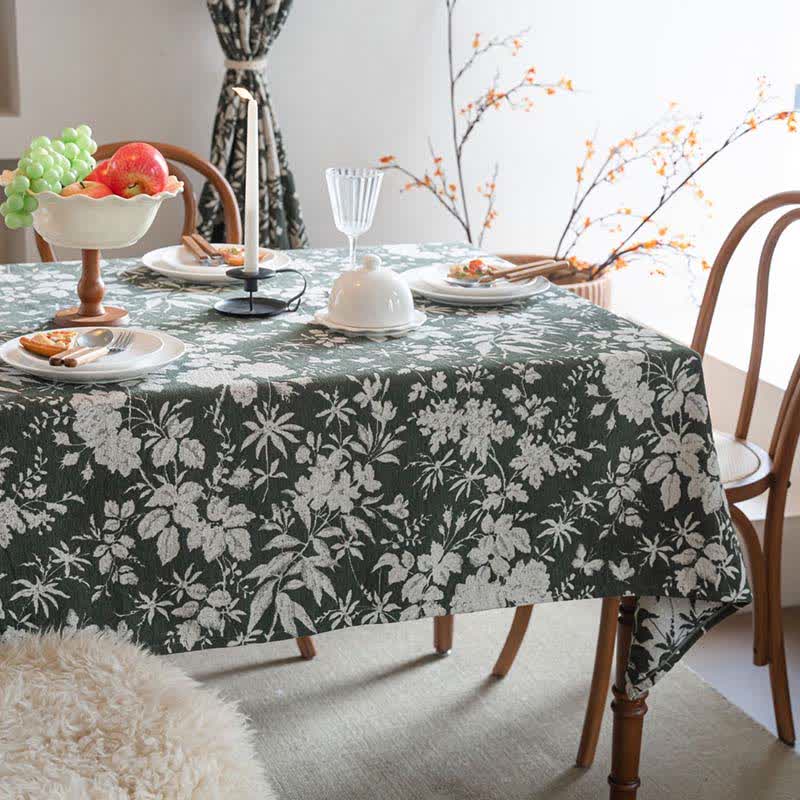 Pastoral Style Floral Jacquard Tablecloth - Dark Green - 55" x 102" - image 10