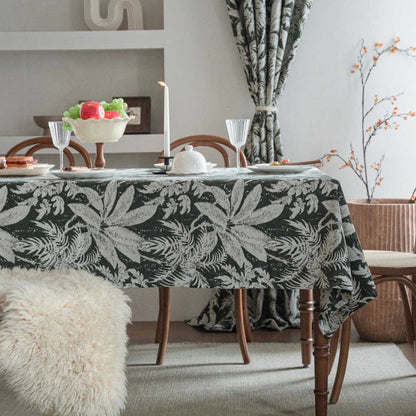 Tropical Island Leaf Jacquard Tablecloth - Dark Green - 55" x 102" - image 2