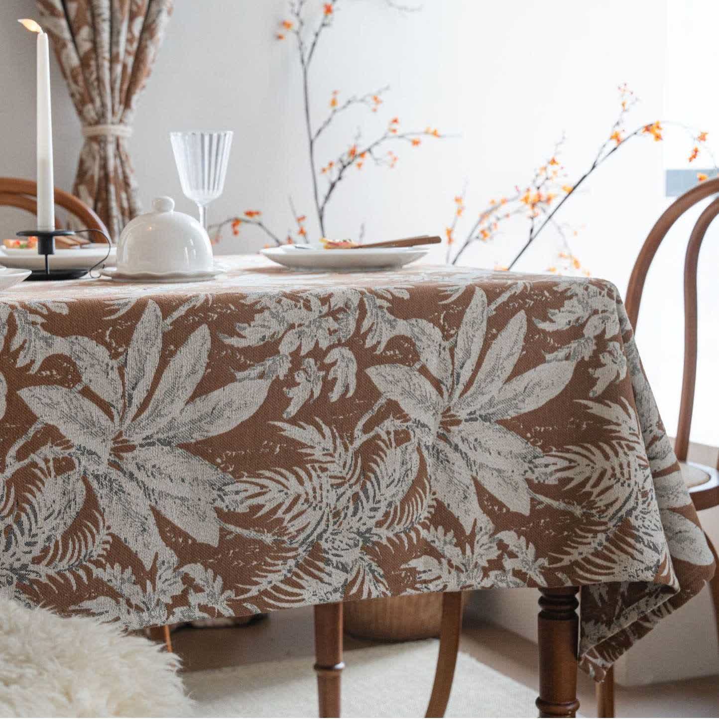 Tropical Island Leaf Jacquard Tablecloth - Khaki - 55" x 102" - image 1