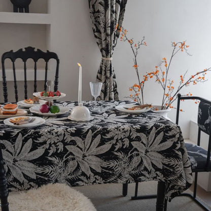 Tropical Island Leaf Jacquard Tablecloth - Black - 55" x 102" - image 0
