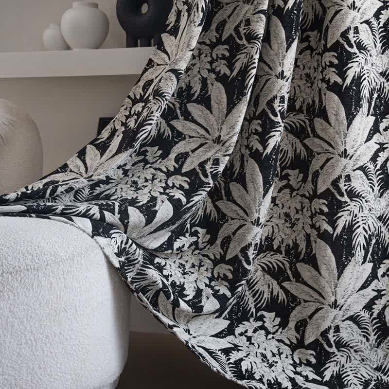 Tropical Island Leaf Jacquard Curtain - Rod Pocket - Black - 55" x 102" - image 11