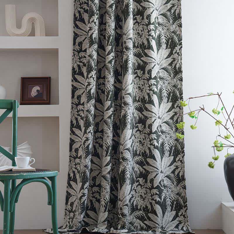 Tropical Island Leaf Jacquard Curtain - Rod Pocket - Dark Green - 55" x 102" - image 0
