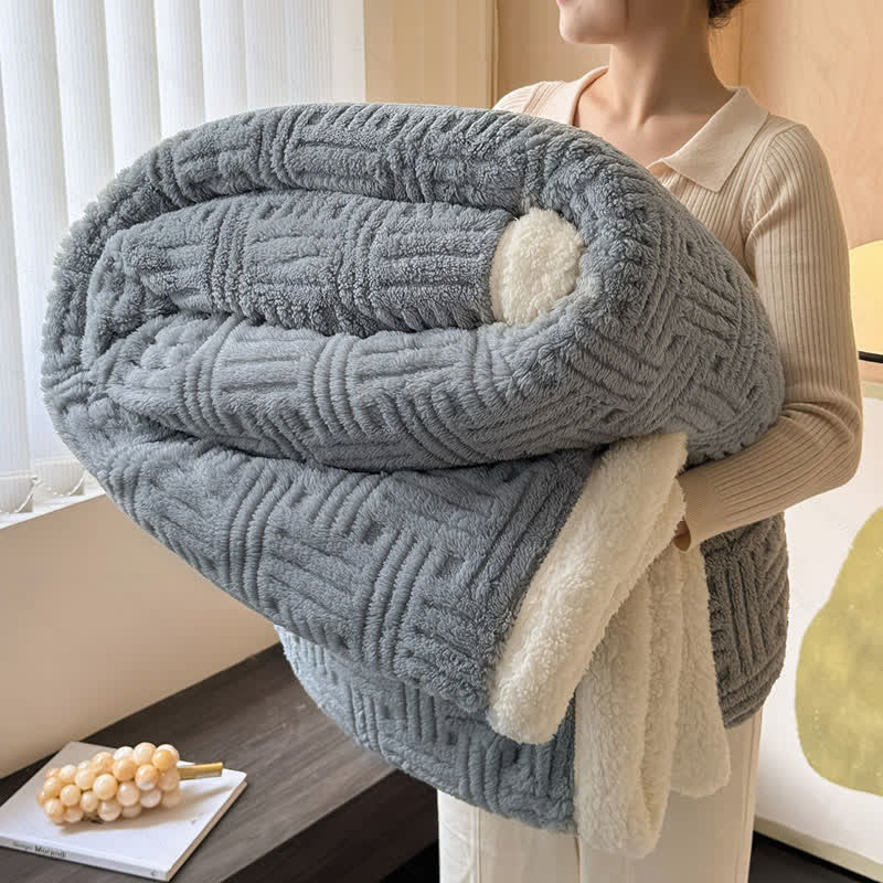 Ownkoti Plaid Jacquard Plush Throw Blanket - Grey - Queen - image 4