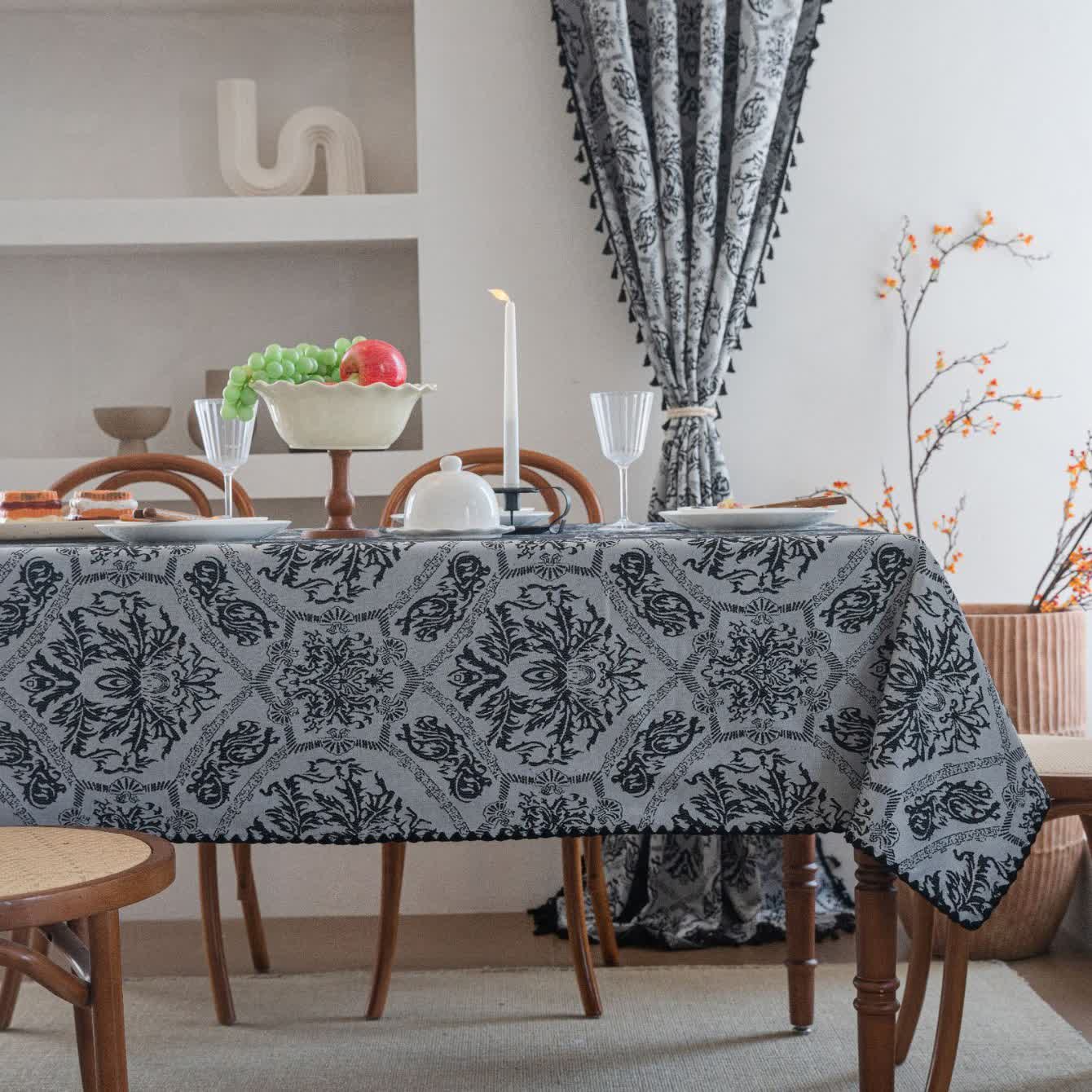 Ethnic Style Retro Pattern Jacquard Tablecloth - Black - 63" x 63" - image 12