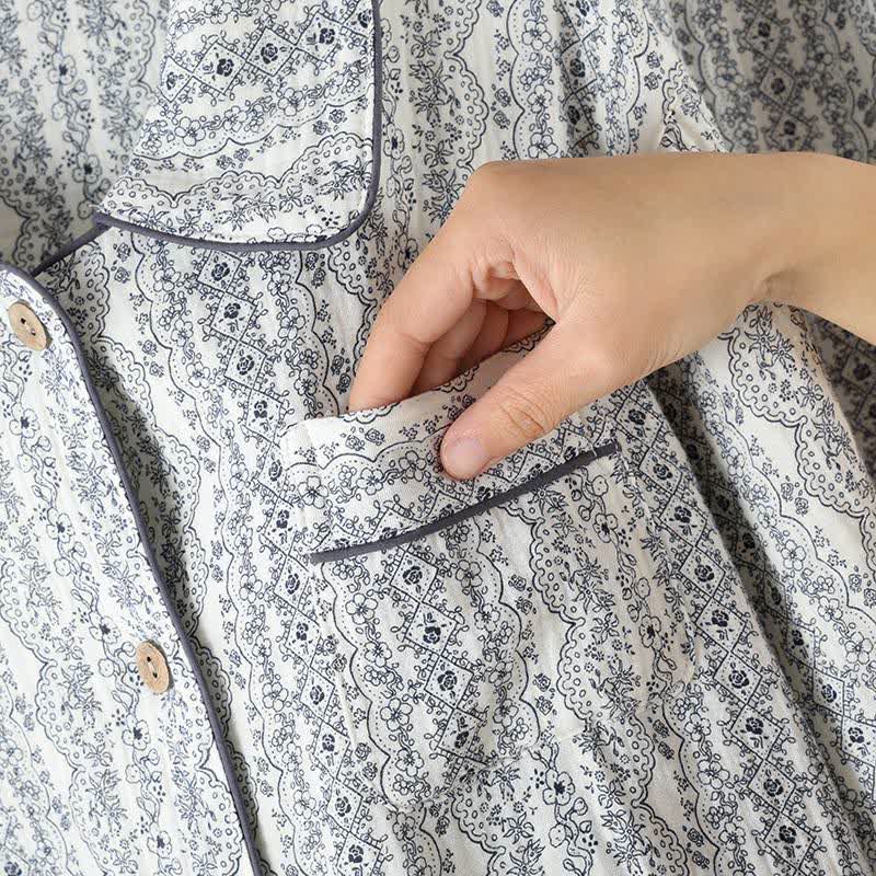 Oriental Retro Floral Cotton Loungewear Set - image 7