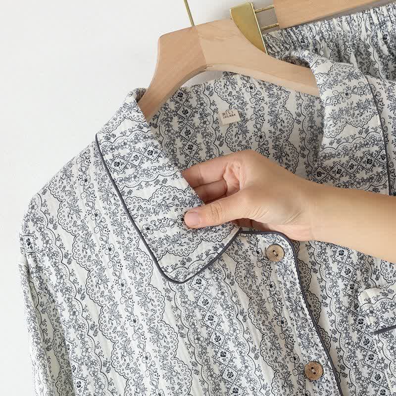 Oriental Retro Floral Cotton Loungewear Set - image 4