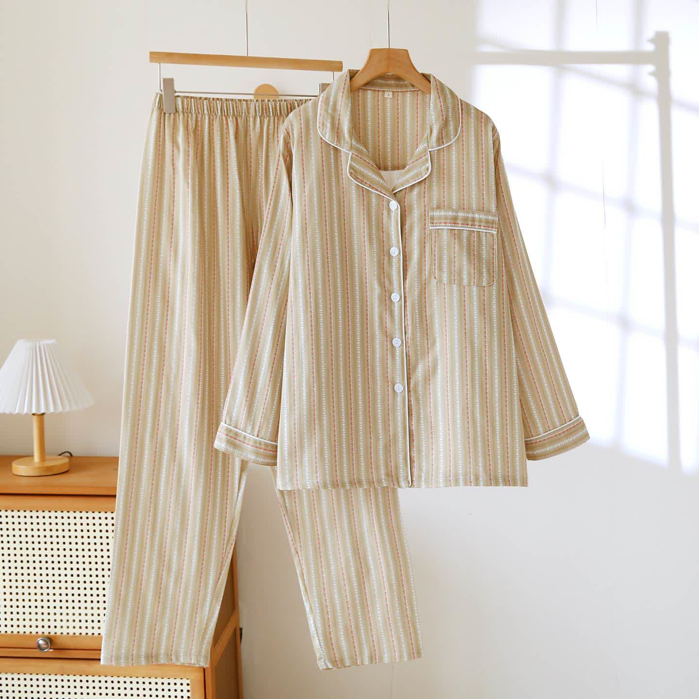 Matching Cotton Gauze Striped Loungewear Set - Yellow - Women - XXL - image 6