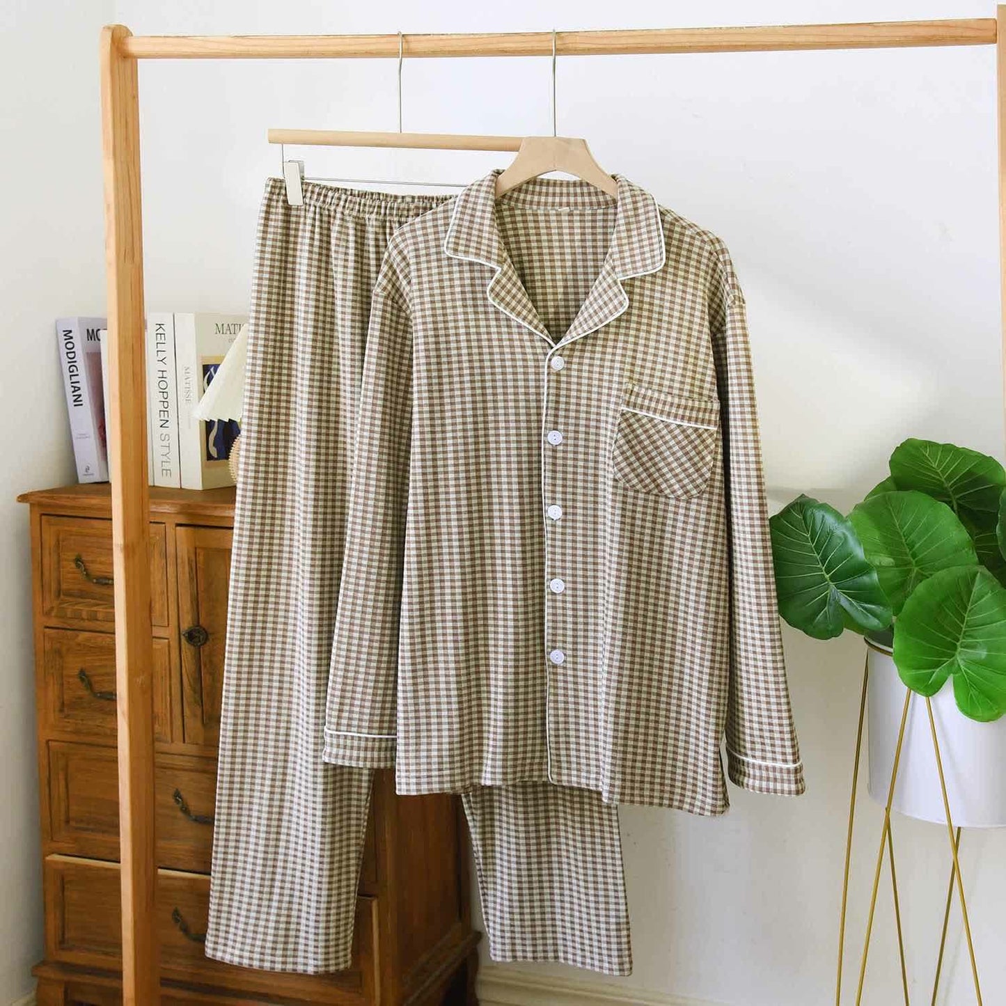 Unisex Classic Plaid Loungewear Set - Coffee - XL - image 4