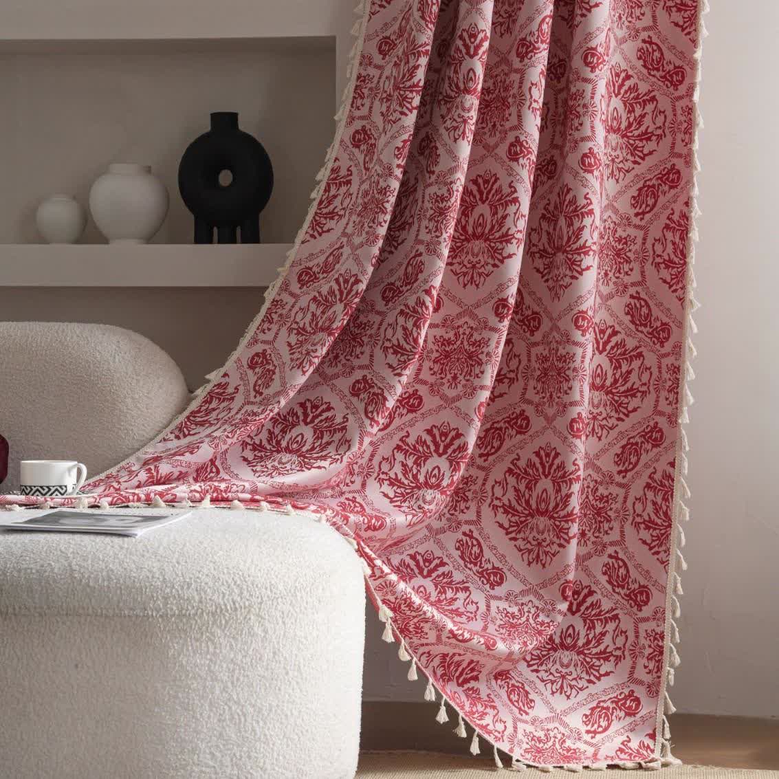 Ethnic Style Retro Pattern Jacquard Curtain - Rod Pocket - Red - 55" x 102" - image 0