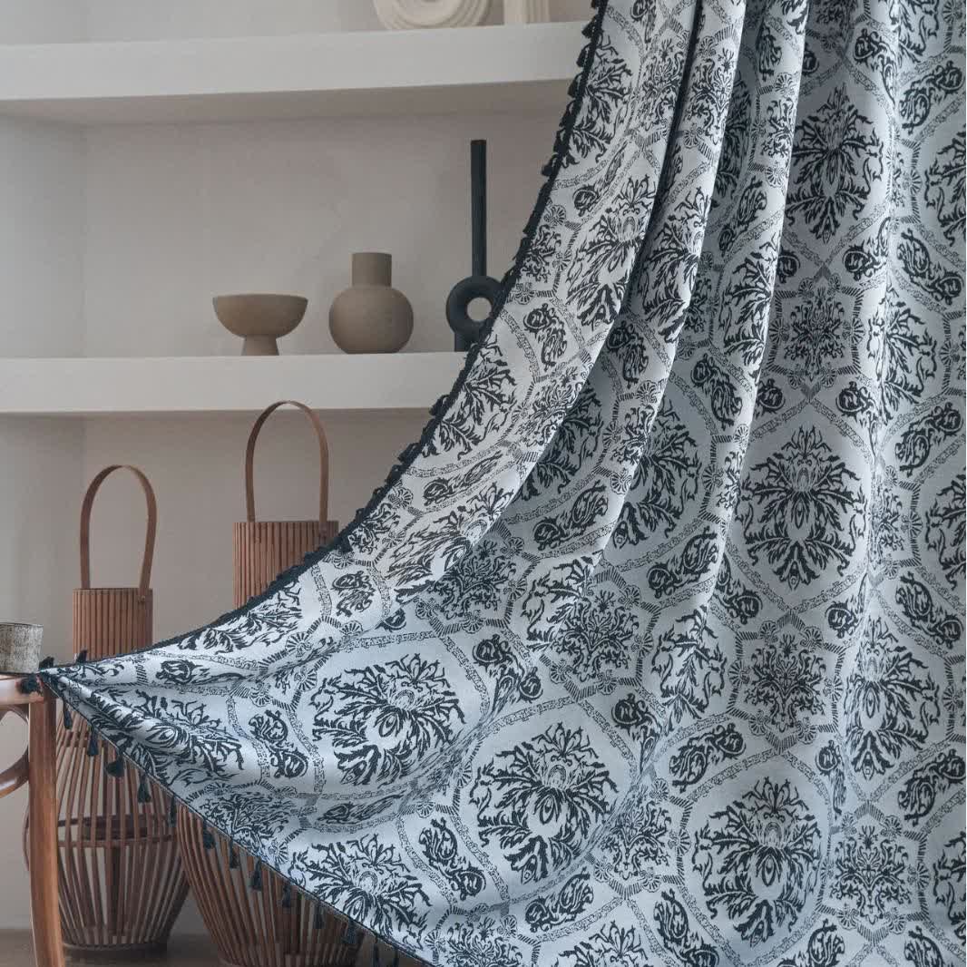 Ethnic Style Retro Pattern Jacquard Curtain - Rod Pocket - Black - 55" x 102" - image 5