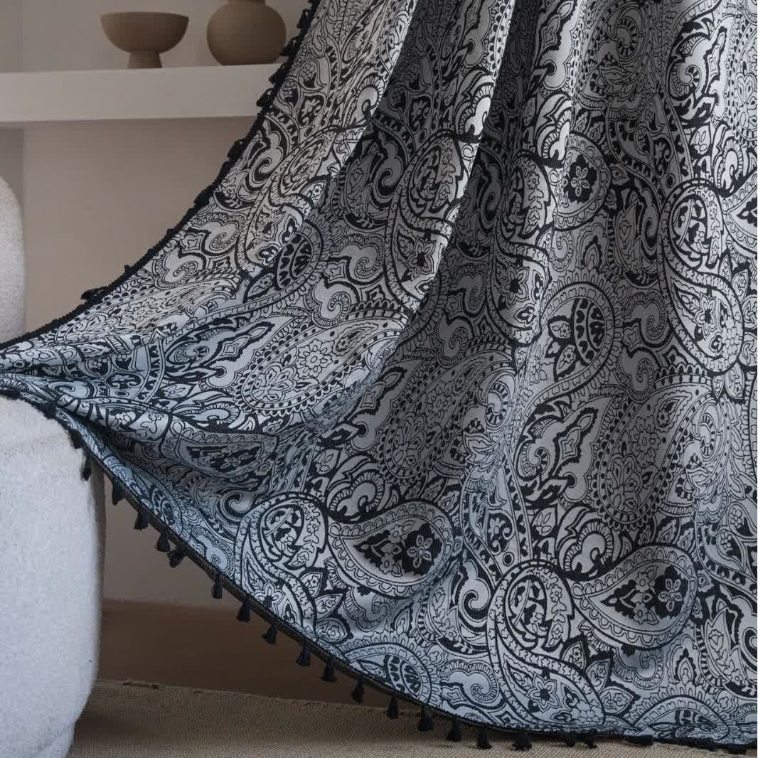 Ethnic Style Paisley Pattern Jacquard Curtain - Rod Pocket - Black - 59" x 102" - image 5