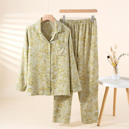 Ownkoti Pastoral Leaf Cotton Gauze Loungewear Set - Green - XL - image 3