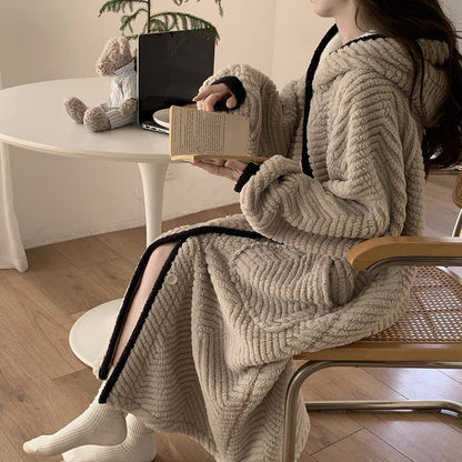 Plush Solid Button Hooded Robe - image 1