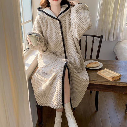 Plush Solid Button Hooded Robe - XXL - image 0