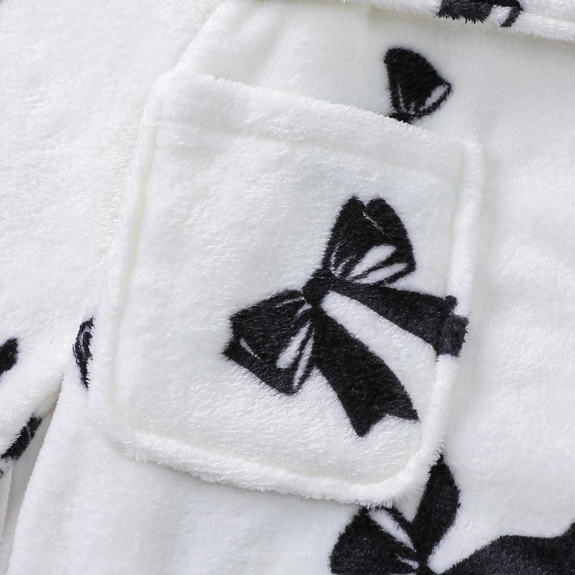 Black Bow Print Plush Bathrobe - image 5