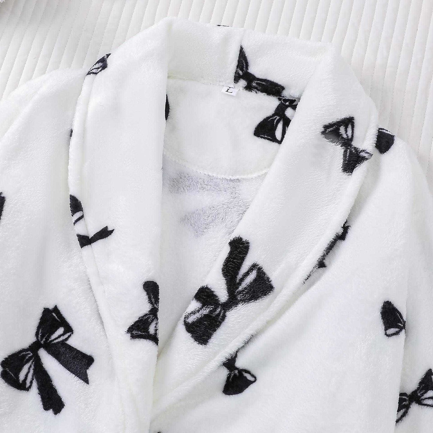 Black Bow Print Plush Bathrobe - image 2