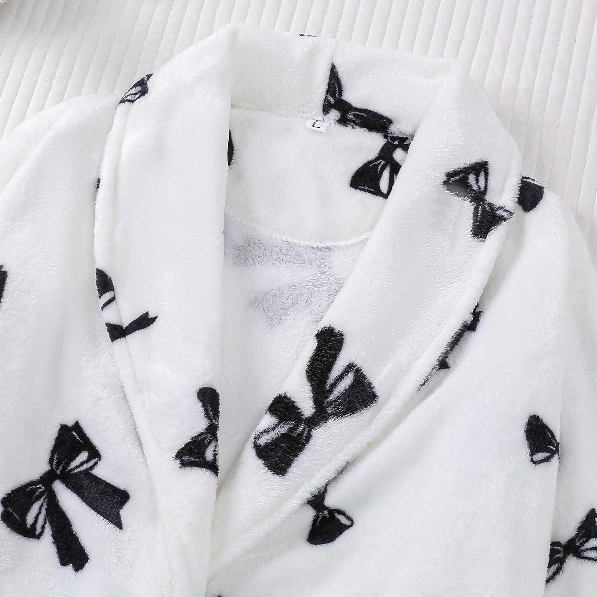Black Bow Print Plush Bathrobe - image 2