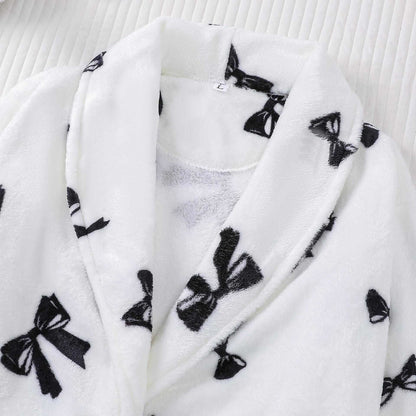 Black Bow Print Plush Bathrobe - image 2