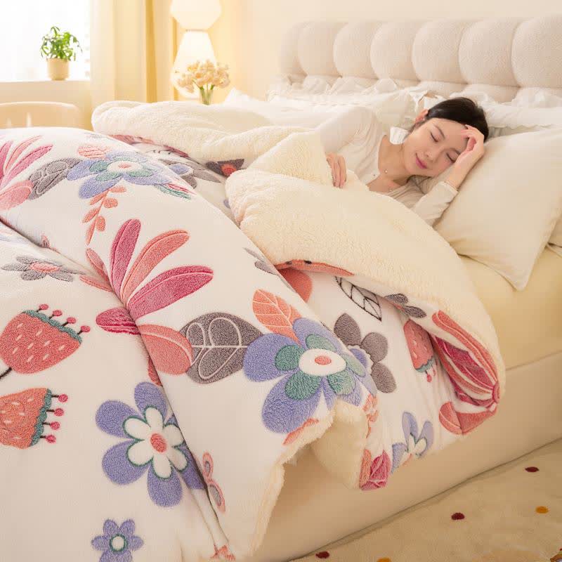 Plush Colorful Floral Sherpa Warm Blanket - image 1