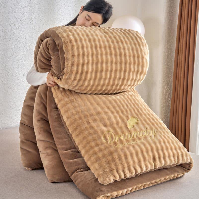 Solid Color Fluffy Textured Warm Blanket - Khaki & Coffee - King - image 1
