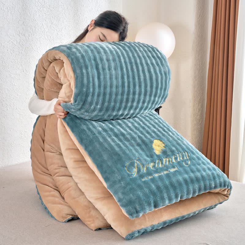 Solid Color Fluffy Textured Warm Blanket - Blue & Khaki - King - image 13