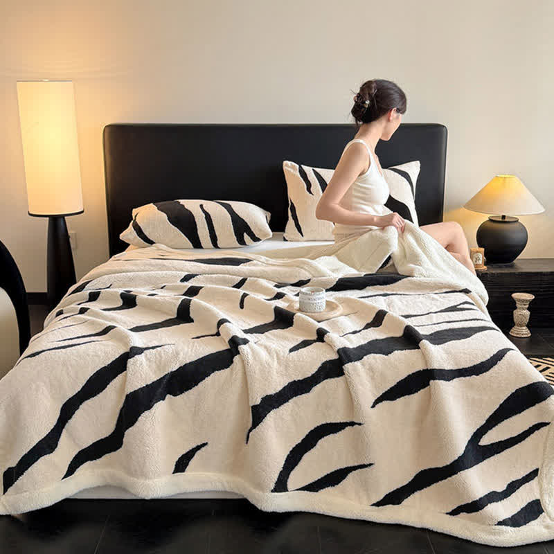 Zebra Print Jacquard Sherpa Throw Blanket - Beige - 2PCS Pillowcases - 19" x 29" - image 0