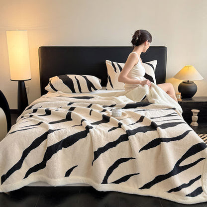 Zebra Print Jacquard Sherpa Throw Blanket - Beige - 2PCS Pillowcases - 19" x 29" - image 0